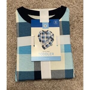 Family Sleep Toddler Boys 2 pc Hannukah Pajama Set Blue Plaid Size 12M
